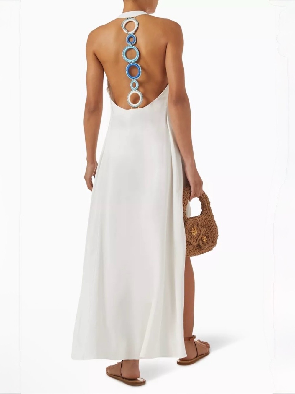 My Beachy Side Revolve White Halter Maxi Dress Coverup Beaded S Resort Beach NWT